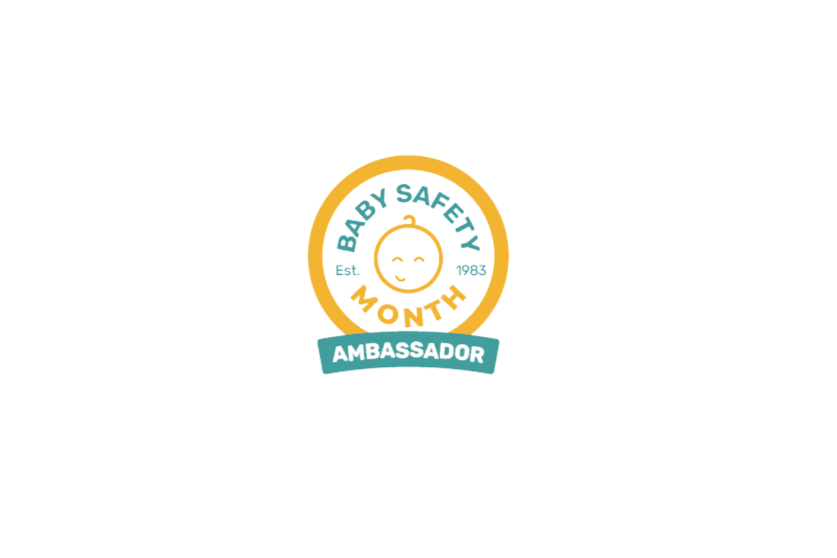 Babelio Baby Safety Month Ambassador badge with a smiling baby face logo on white background.