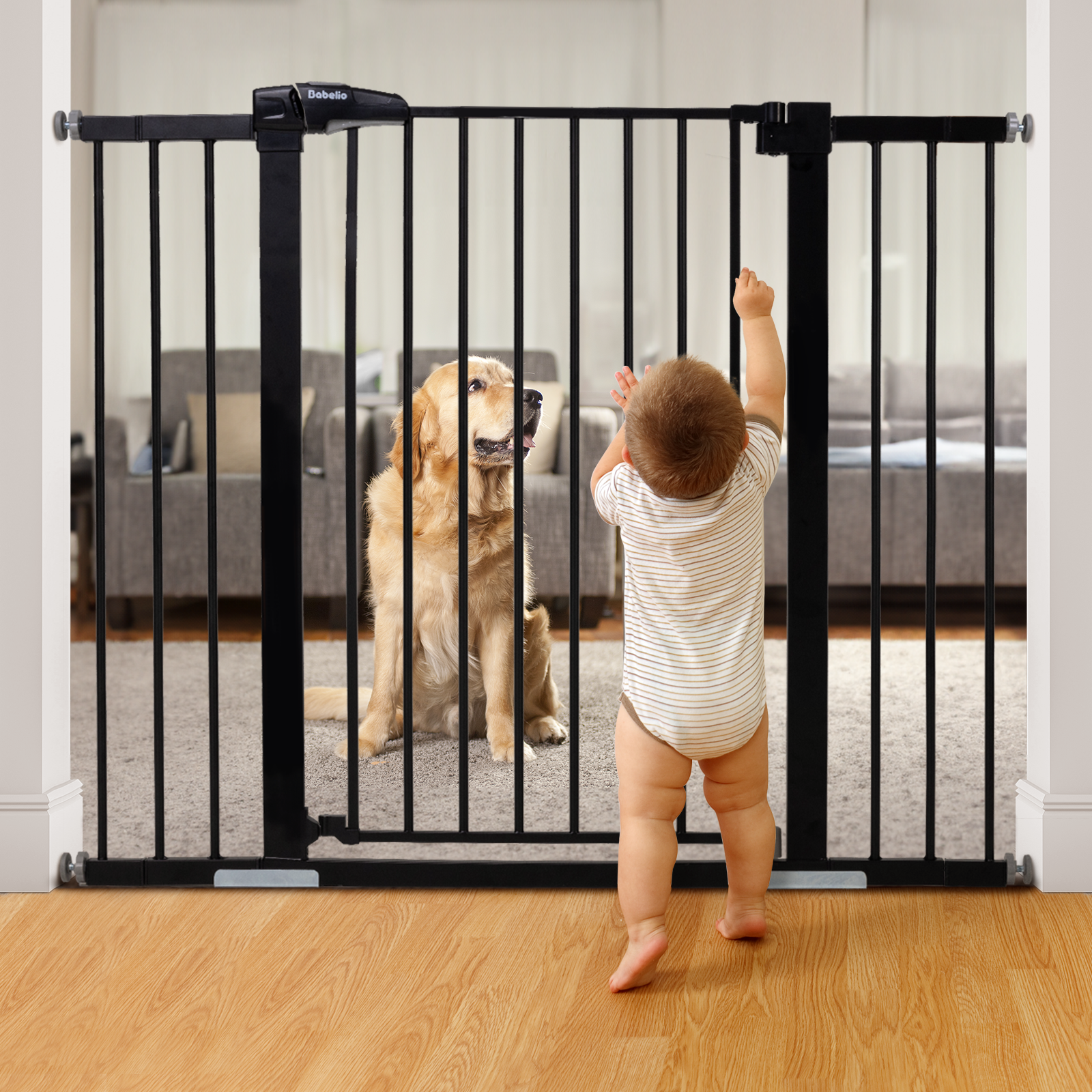 BABELIO 36" High Adjustable Metal Baby & Pet Gate – Mom's Choice Award Winner, 29-48" Wide, for Stairs and Doorways