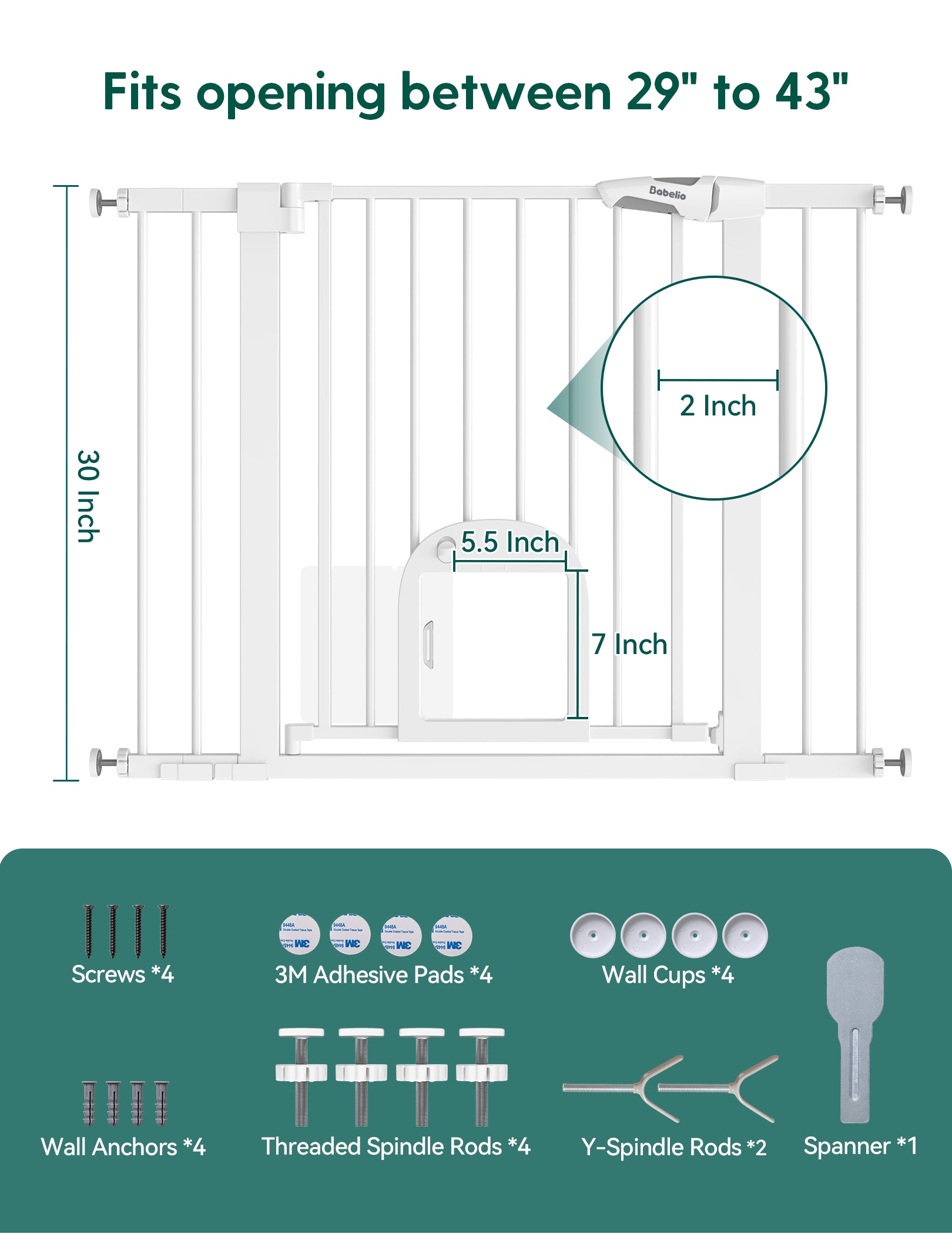 CatPrivilege T7 | Expandable Stylish Baby Gate with Cat Door