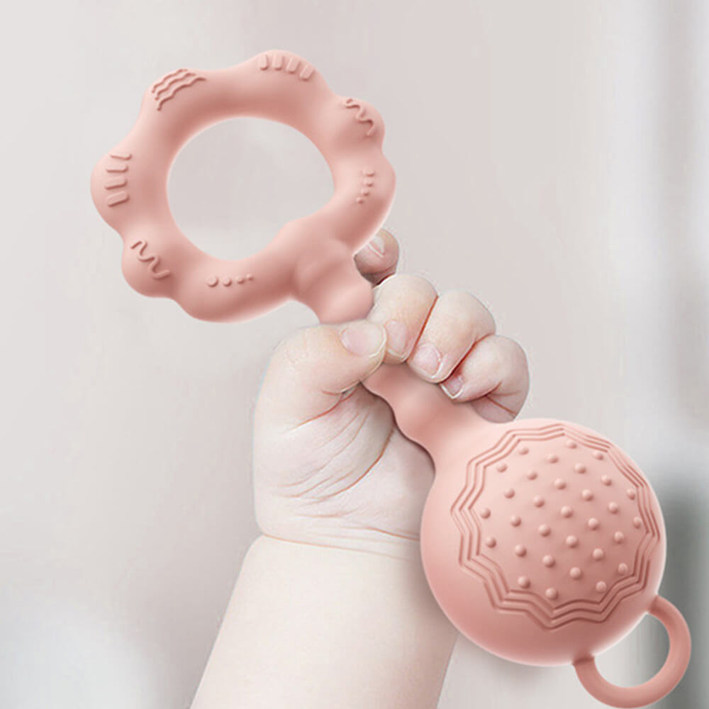 LulliNini Silicone Teething Rattles for Babies - Soothing Gum Massager Toy Set