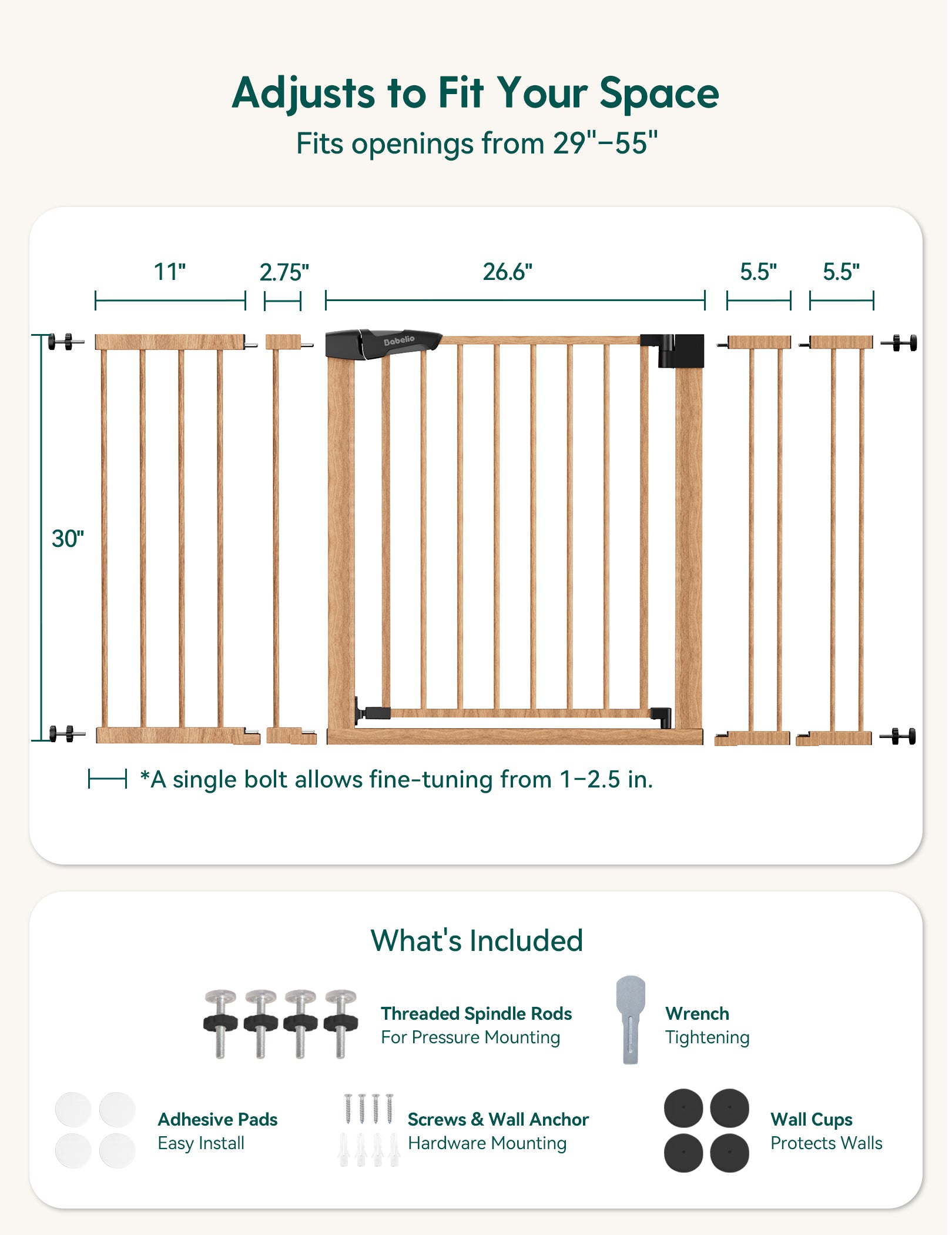PressGuard C5&P7 Wood Pattern | Pressure Mounted Baby Gate for Stairs