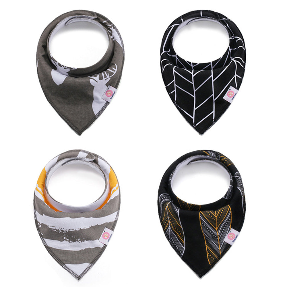 NIDOMIO Baby Bibs 4-Pack | Soft Cotton Double Layered Triangle Drool Cloths for Newborns