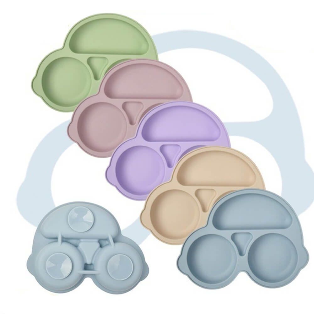 LulliNini Baby Plates - Kids' Car-Themed Silicone Divider Plate, Fun and Safe Mealtime Companion