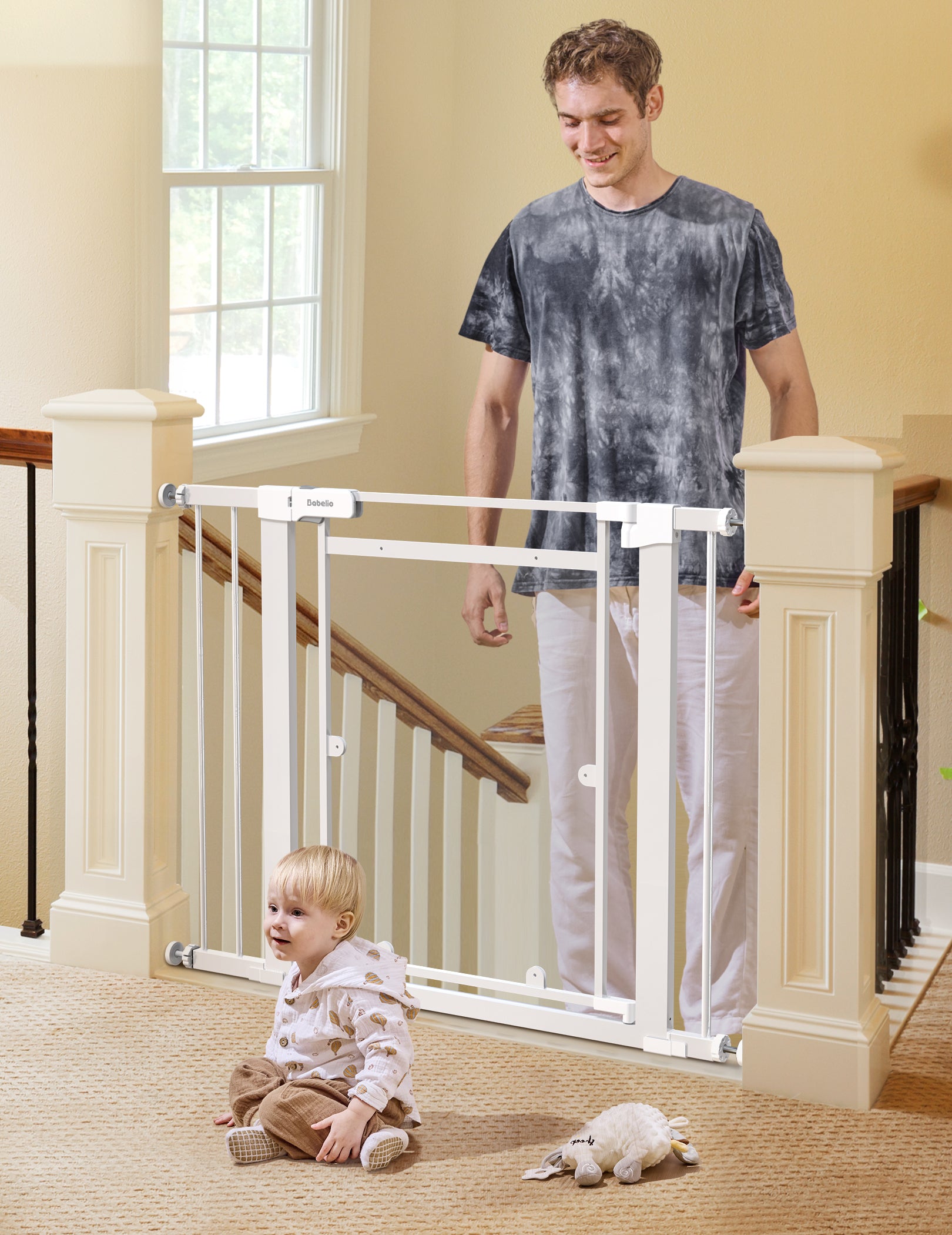 PressGuard P7 Clear | Auto Close Baby&Dog Gate for Stairs and Doorways