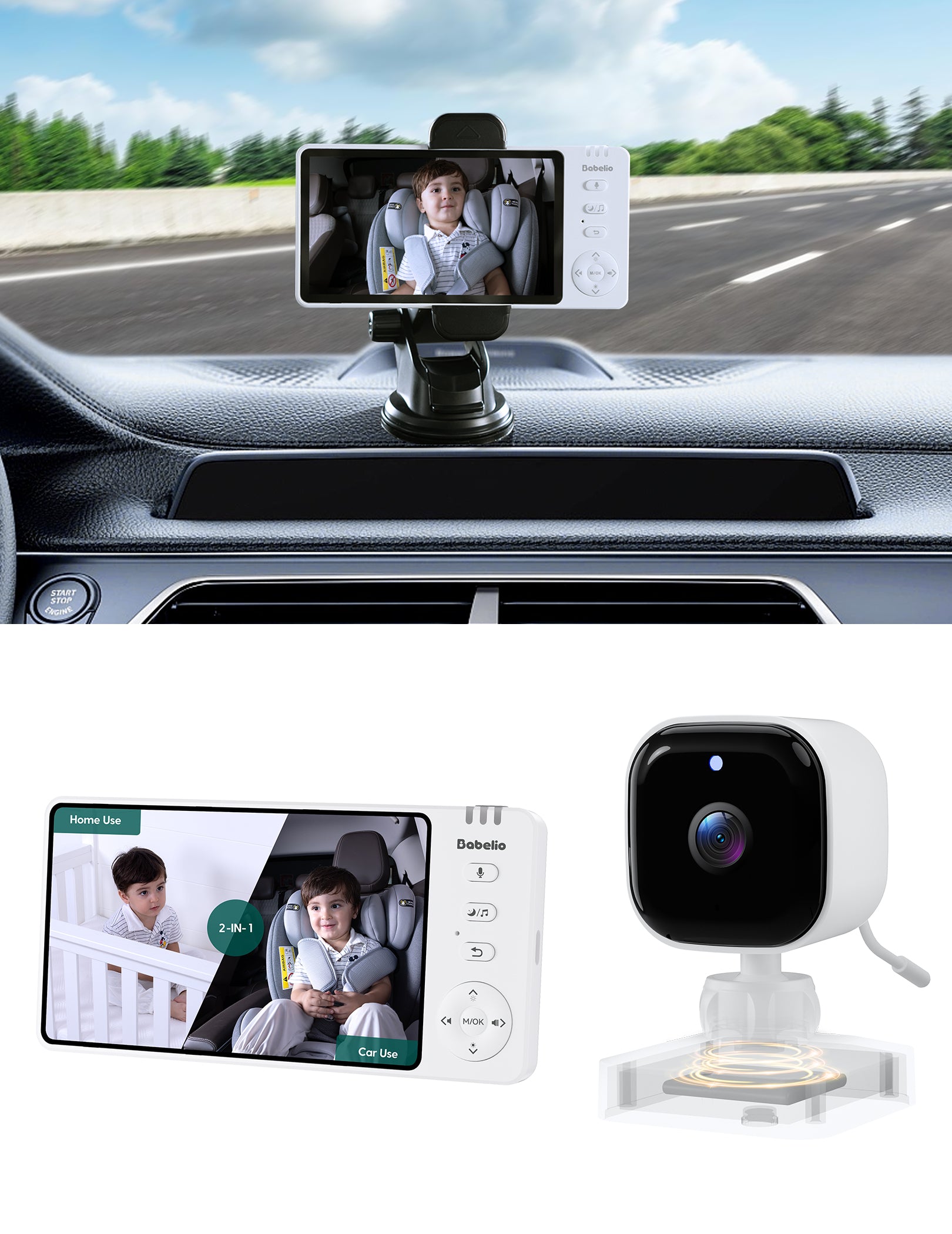 Wireless Baby Car Camera | 2-in-1 Baby Monitor with Night Vision, 8H Battery, 5” HD Display