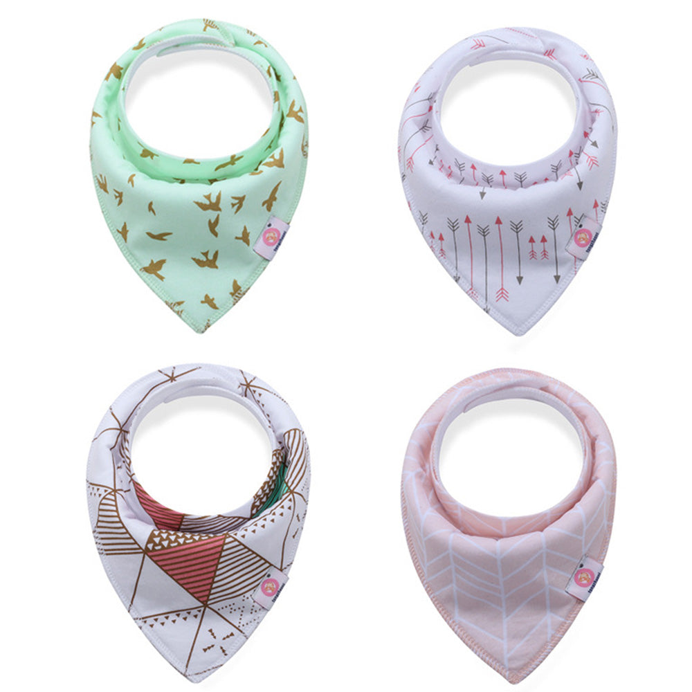 NIDOMIO Baby Bibs 4-Pack | Soft Cotton Double Layered Triangle Drool Cloths for Newborns