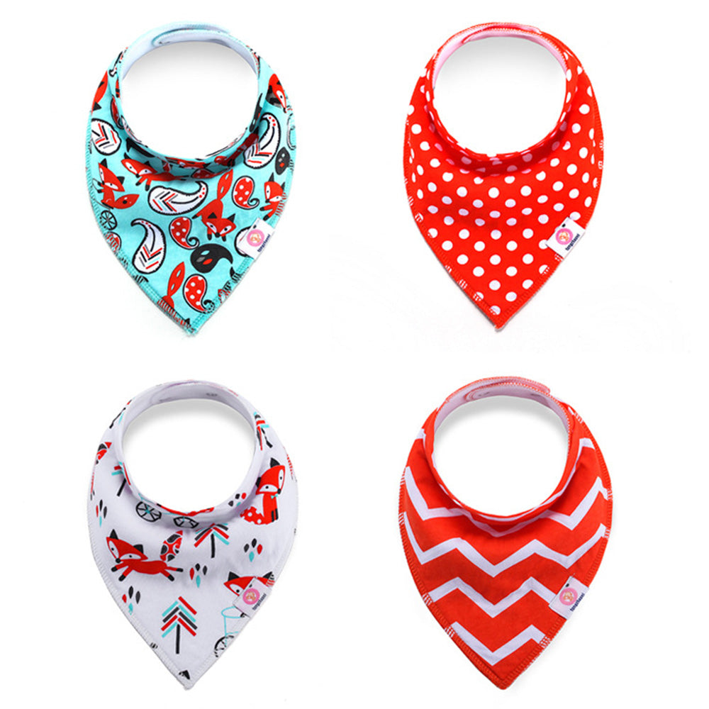 NIDOMIO Baby Bibs 4-Pack | Soft Cotton Double Layered Triangle Drool Cloths for Newborns