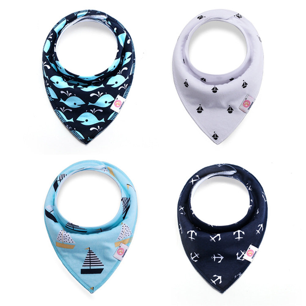 NIDOMIO Baby Bibs 4-Pack | Soft Cotton Double Layered Triangle Drool Cloths for Newborns