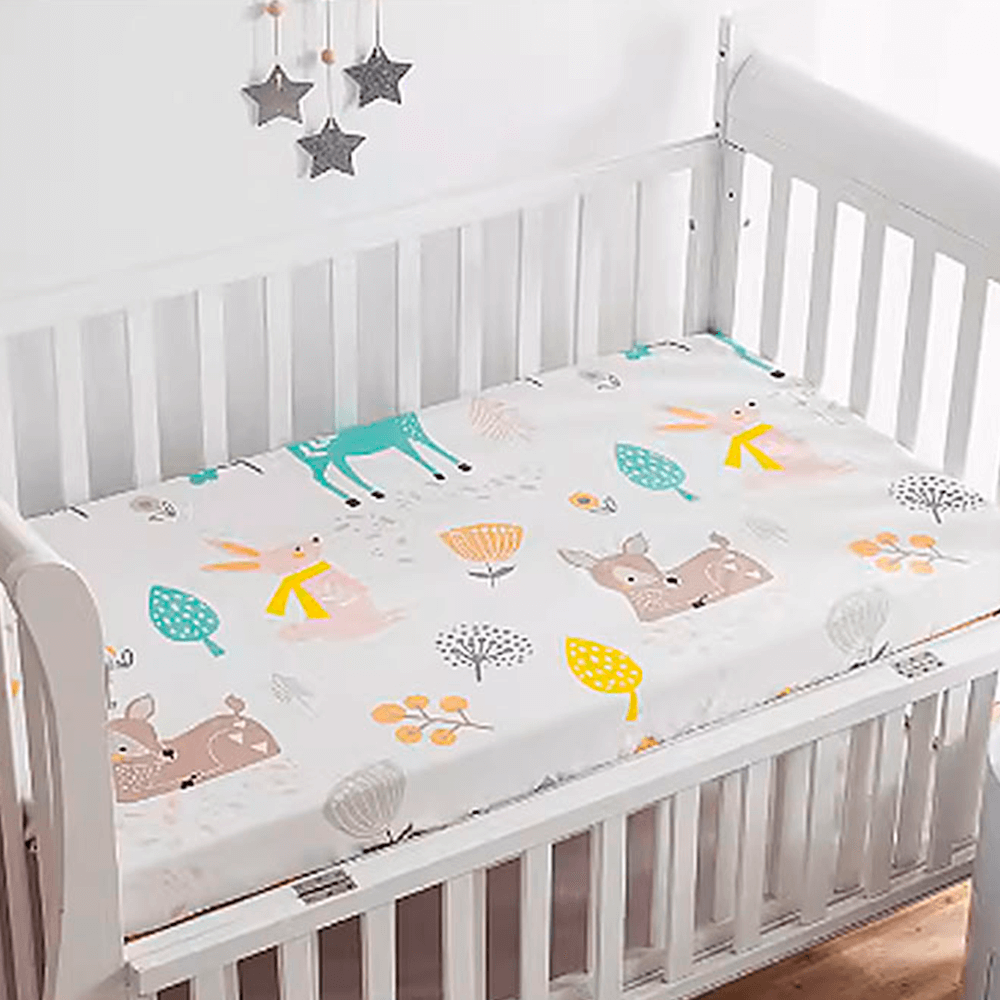 LulliNini Premium Cotton Crib Fitted Sheet for Babies - Playful Cartoon Patterns