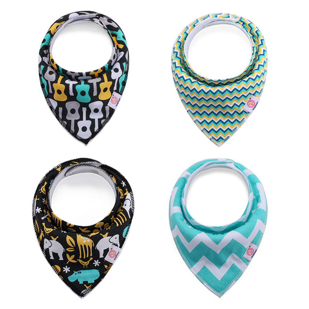NIDOMIO Baby Bibs 4-Pack | Soft Cotton Double Layered Triangle Drool Cloths for Newborns
