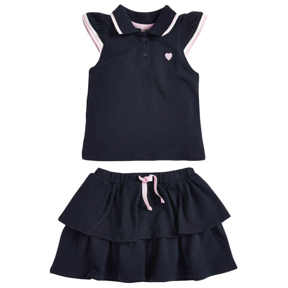 Pretty in Pink - Girls' Summer Knit Polo and Skirt Set