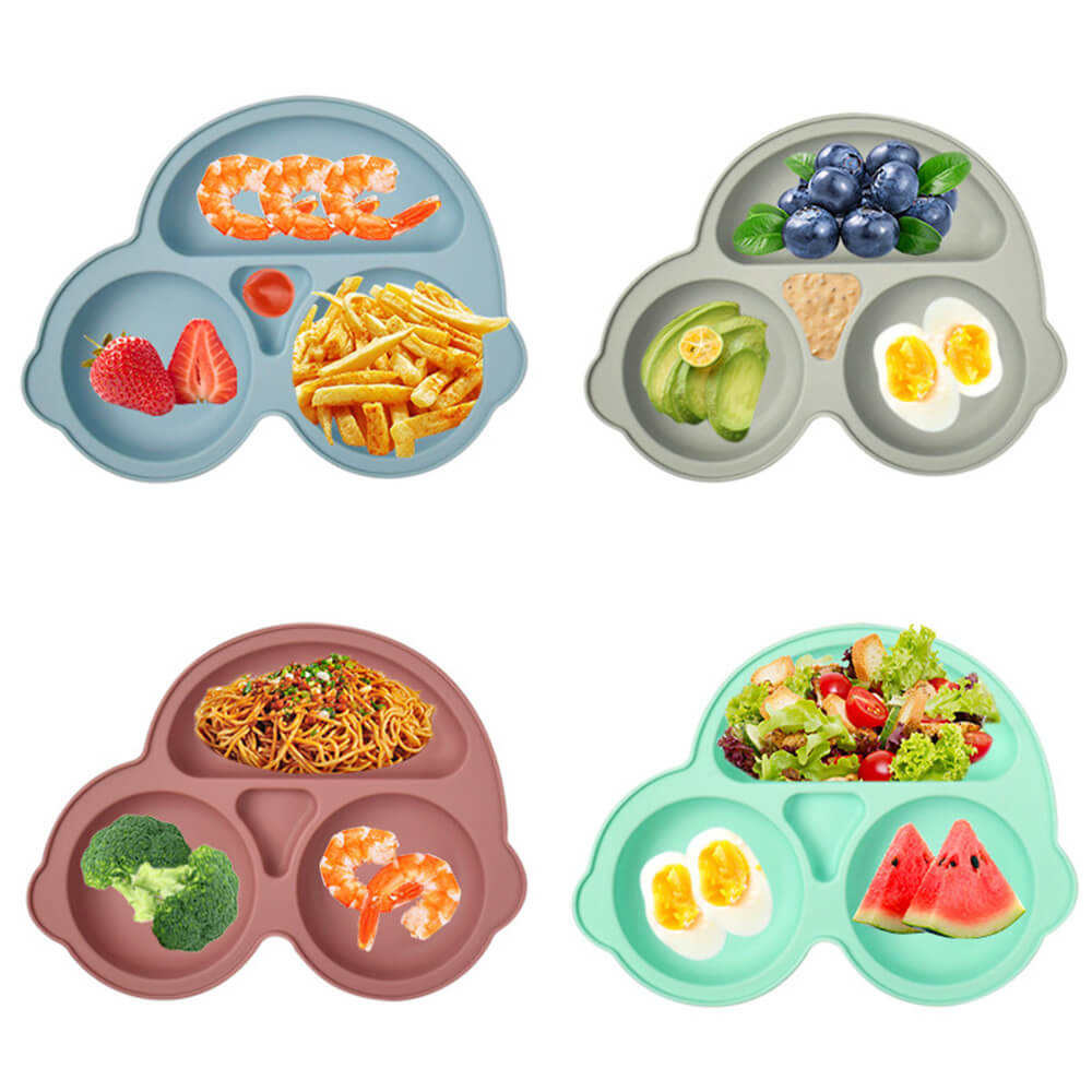LulliNini Baby Plates - Kids' Car-Themed Silicone Divider Plate, Fun and Safe Mealtime Companion