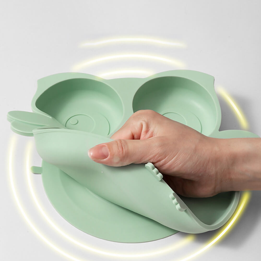 LulliNini Toddler Plates - Owl Kids Silicone Meal Plate, Divided, Anti-Fall, Training Feeding Dish