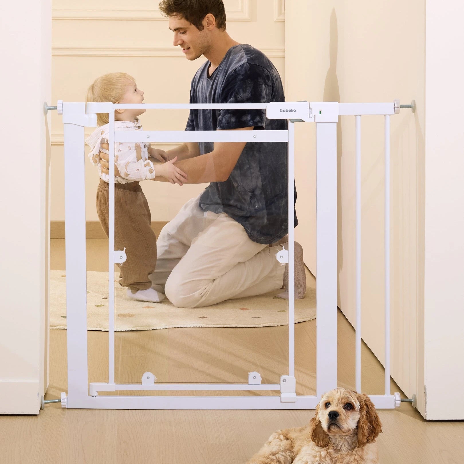 PressGuard P7 Clear | Auto Close Baby&Dog Gate for Stairs and Doorways