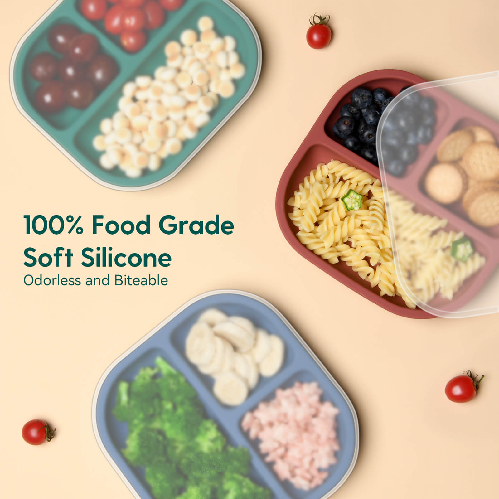 BABELIO New Basics Silicone Baby Plates with Lids: BPA Free, Microwave & Dishwasher Safe