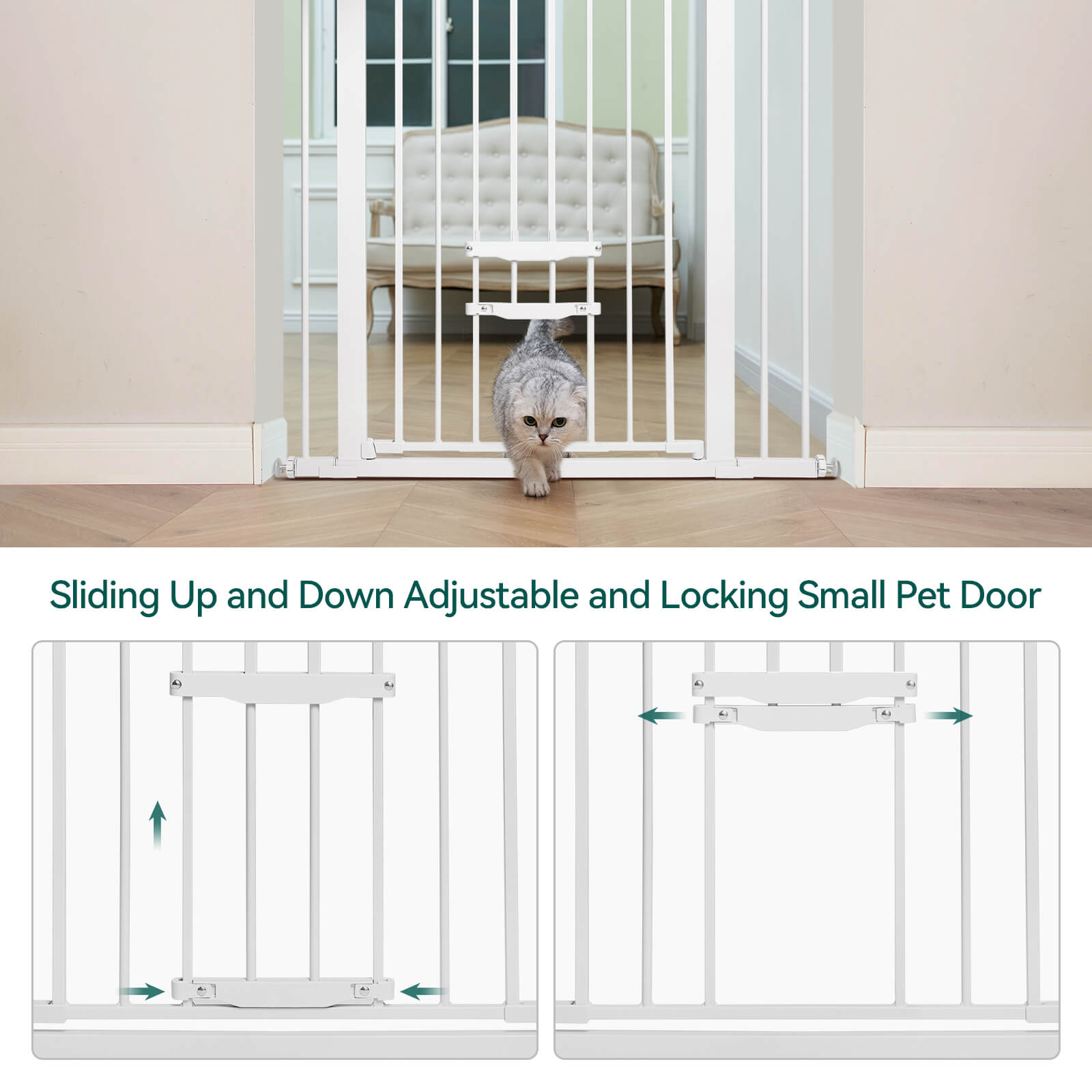 BABELIO 36-Inch Tall Baby and Pet Safety Gate with Cat Door - 29-40 Inch Adjustable Metal Gate for Stairs and Doorways