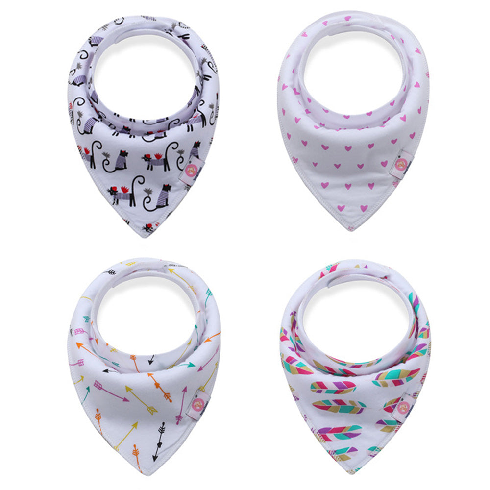 NIDOMIO Baby Bibs 4-Pack | Soft Cotton Double Layered Triangle Drool Cloths for Newborns