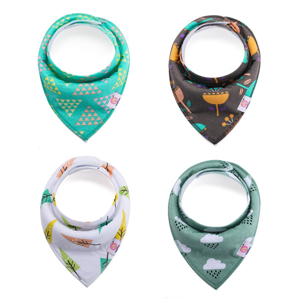 NIDOMIO Baby Bibs 4-Pack | Soft Cotton Double Layered Triangle Drool Cloths for Newborns