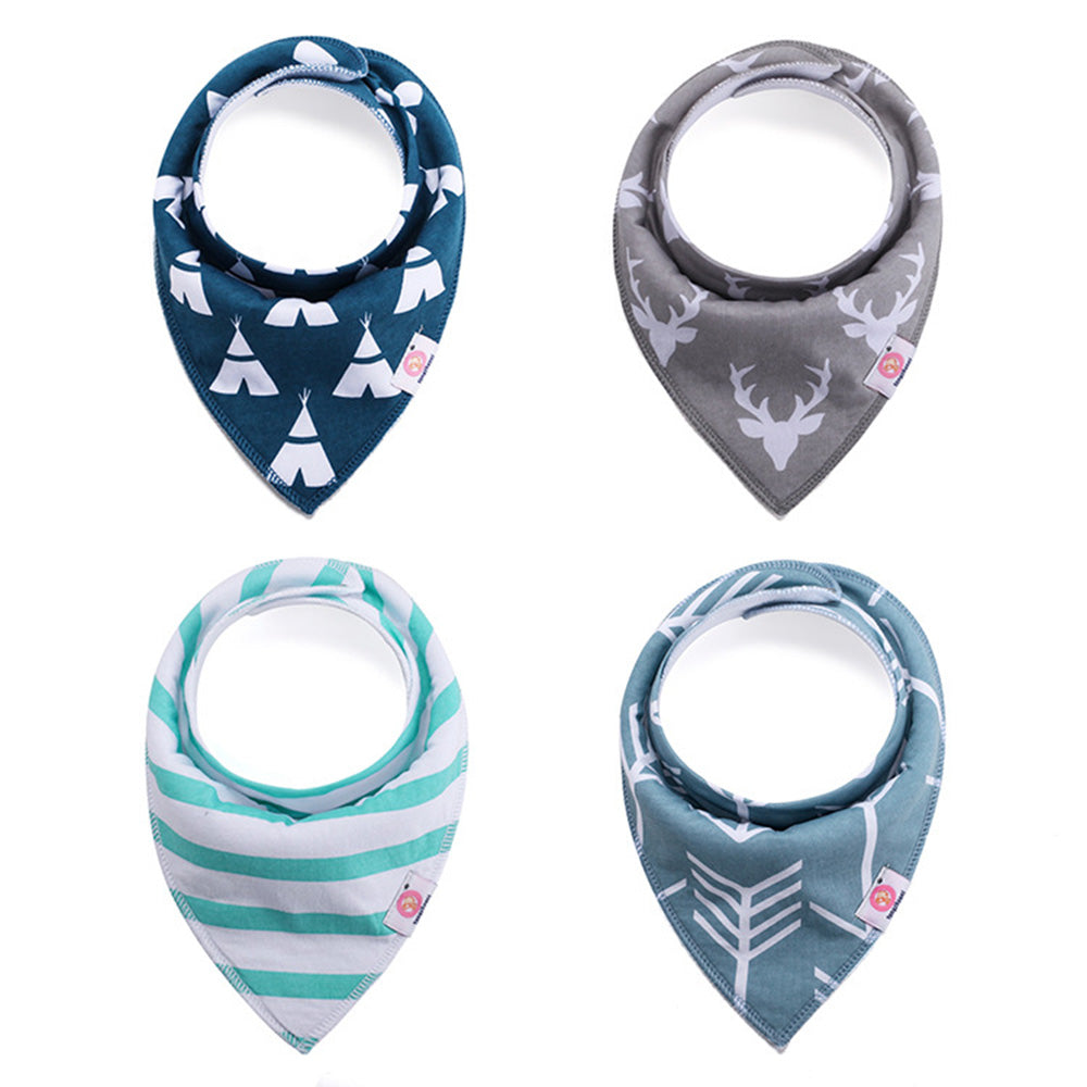 NIDOMIO Baby Bibs 4-Pack | Soft Cotton Double Layered Triangle Drool Cloths for Newborns