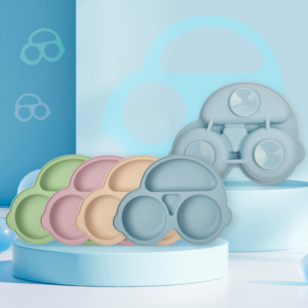 LulliNini Baby Plates - Kids' Car-Themed Silicone Divider Plate, Fun and Safe Mealtime Companion