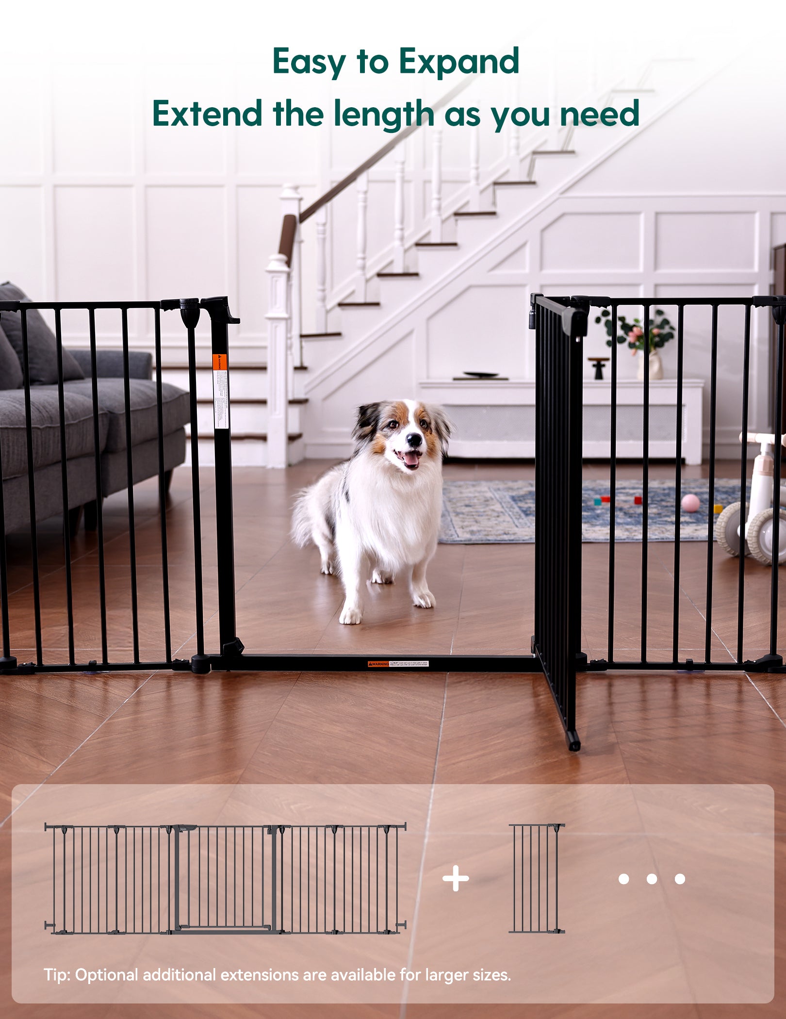 AdaptiZone | Extra Wide Baby Gate, 30" Tall Auto-Close Pet & Child Safety Gate for Stairs