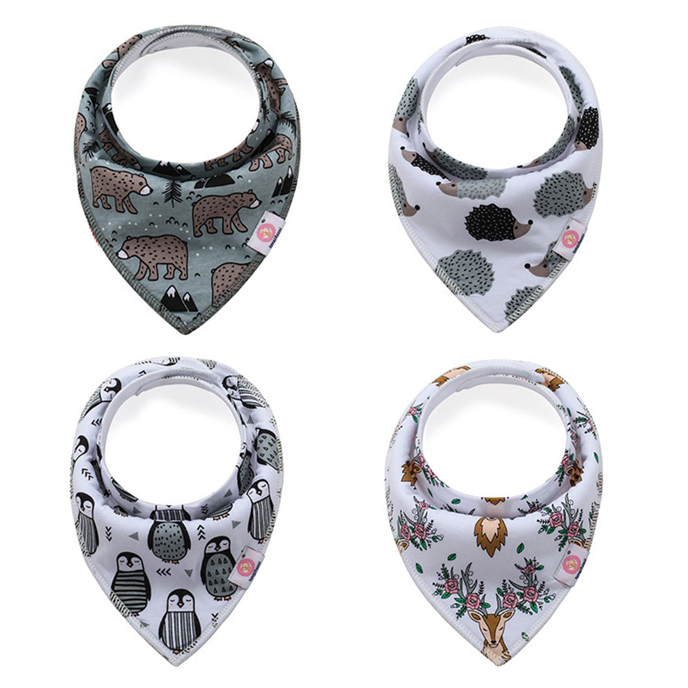 NIDOMIO Baby Bibs 4-Pack | Soft Cotton Double Layered Triangle Drool Cloths for Newborns