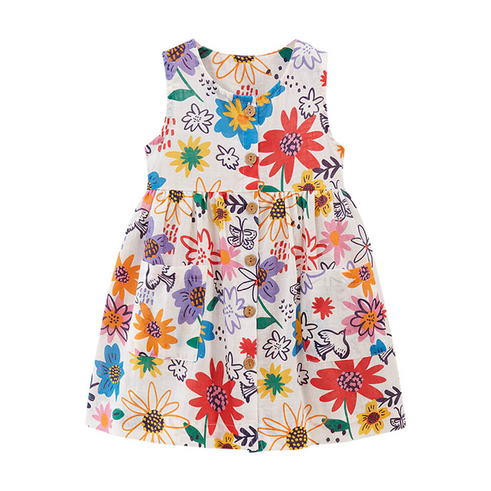 Blossom Beauty Floral Sleeveless Dress for Girls - Summer Princess Tassel Skirt