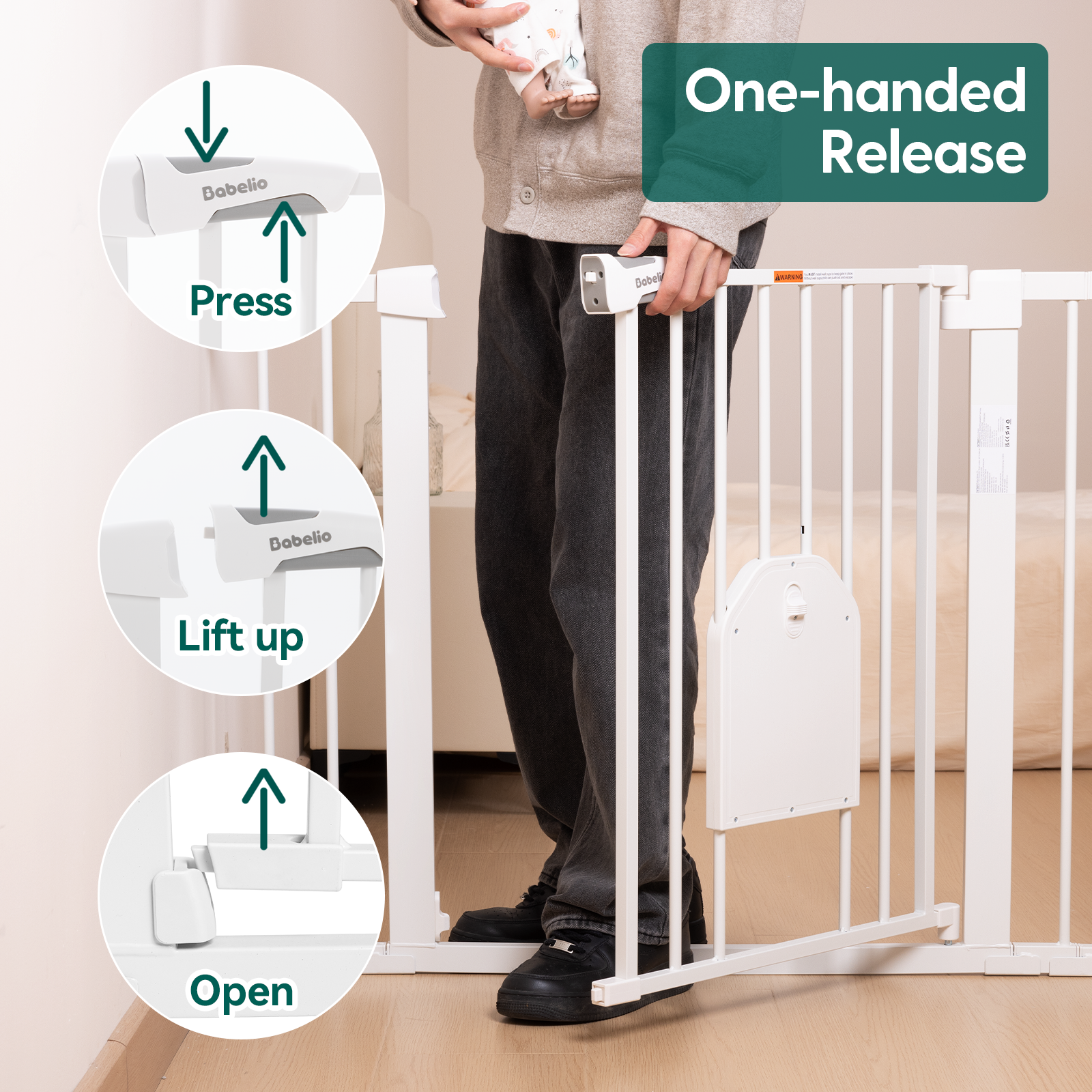 CatPrivilege A7 | Adjustable Safety Gate with Lockable Pet Door