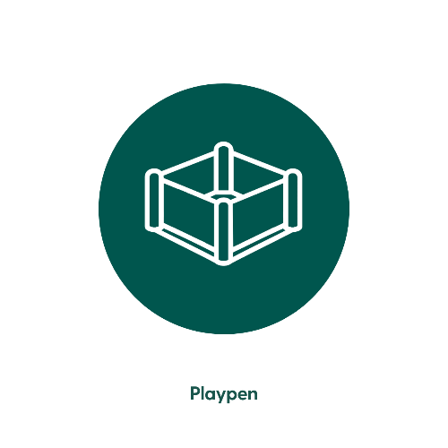 Icon of a playpen on a green circle with 'Playpen' text below.