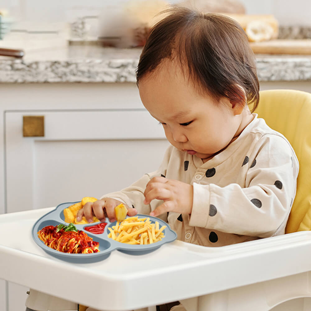 LulliNini Baby Plates - Kids' Car-Themed Silicone Divider Plate, Fun and Safe Mealtime Companion