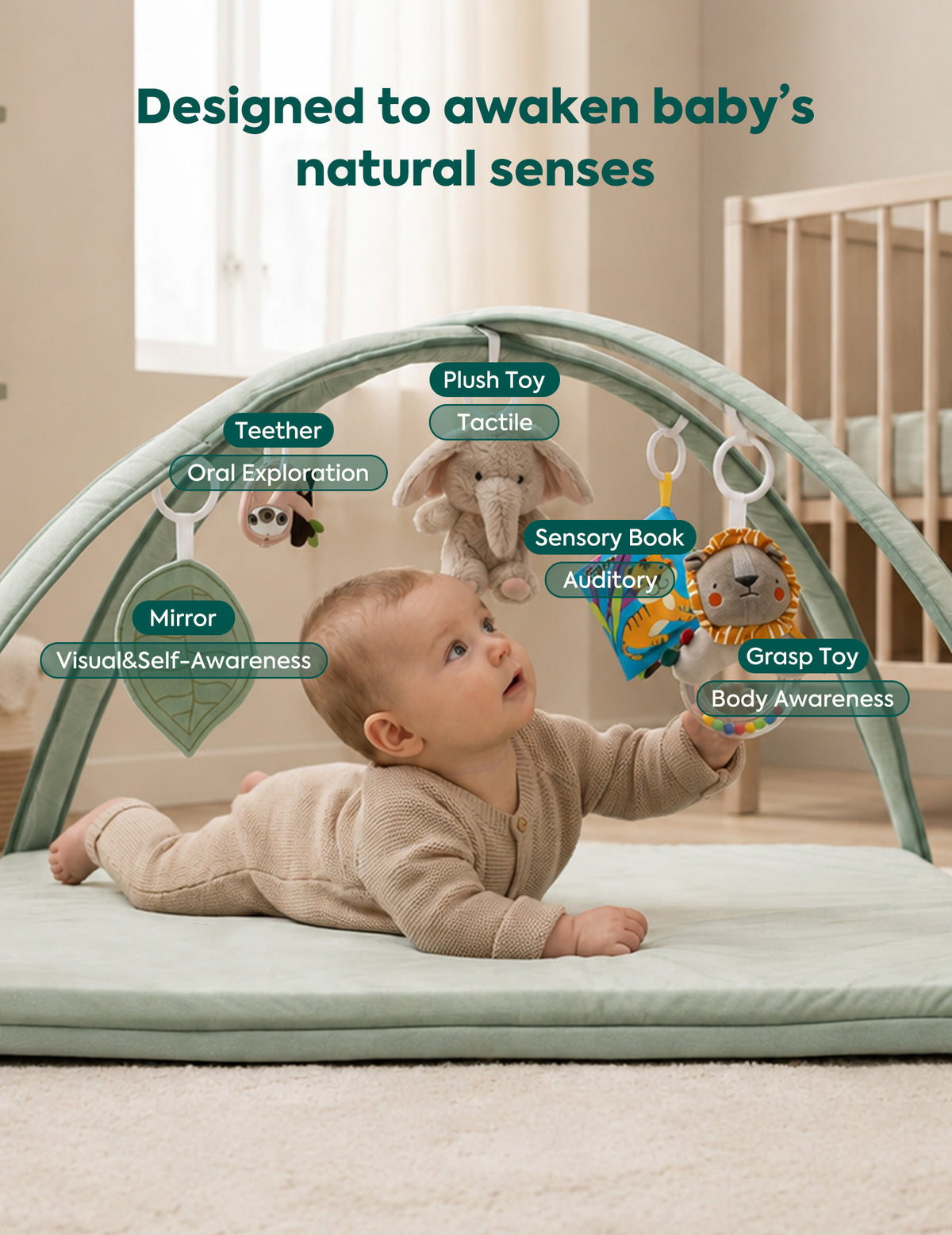 Baby Play Mat & Tummy Time Mat | Convertible Design with 5 Toys