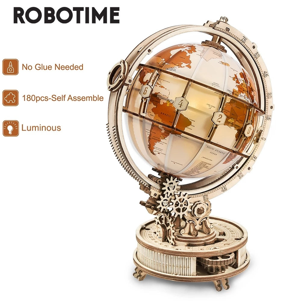 LulliNini Luminous Globe 3D Wooden Puzzle Games Assemble Model Buliding Kits Toys Gift for Children