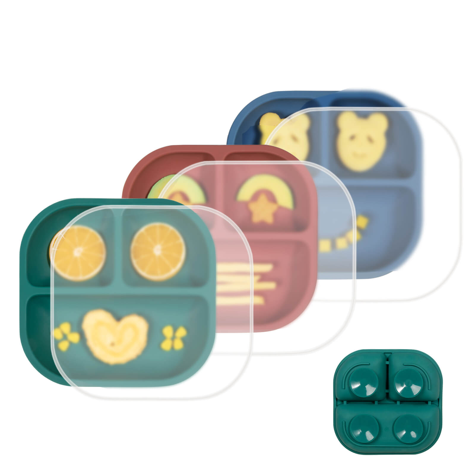BABELIO New Basics Silicone Baby Plates with Lids: BPA Free, Microwave & Dishwasher Safe