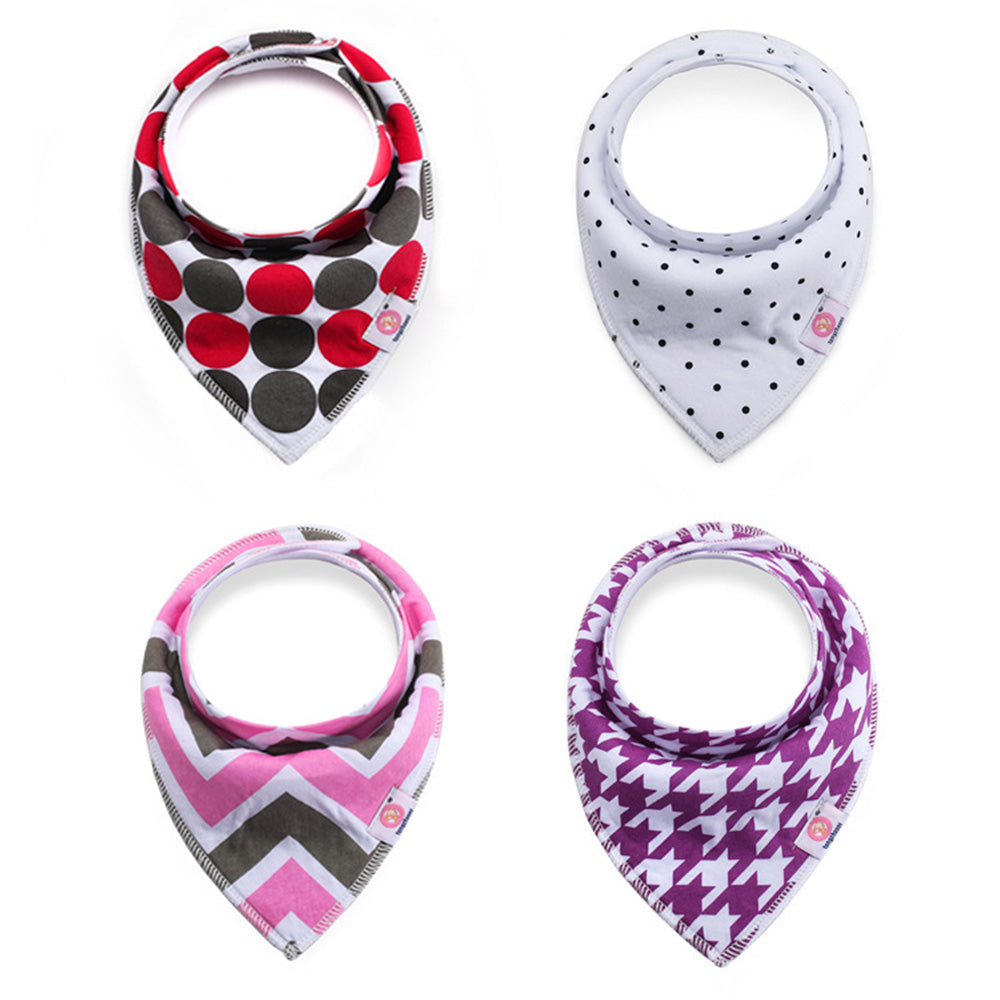 NIDOMIO Baby Bibs 4-Pack | Soft Cotton Double Layered Triangle Drool Cloths for Newborns