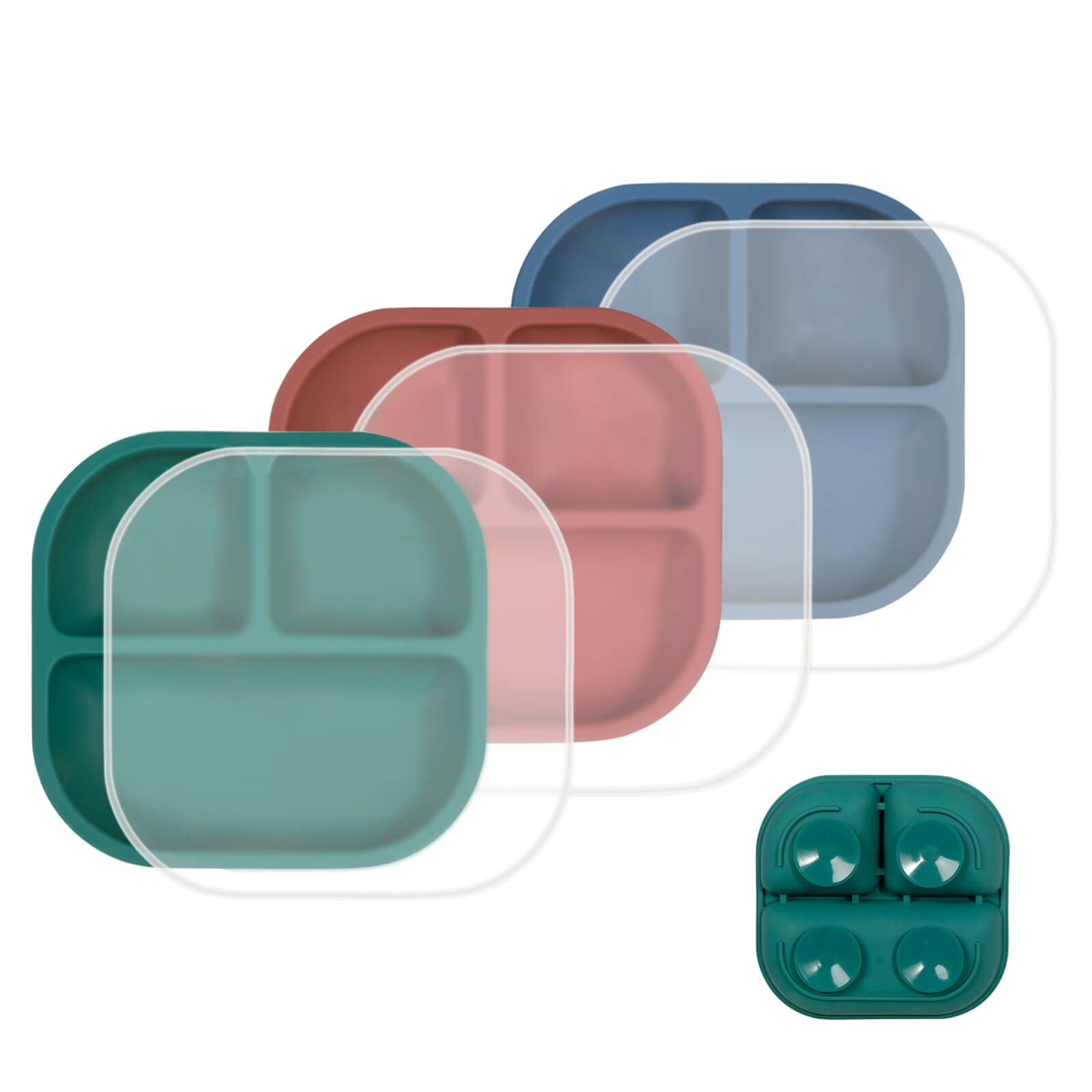 BABELIO New Basics Silicone Baby Plates with Lids: BPA Free, Microwave & Dishwasher Safe