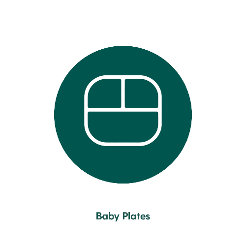 Icon of a baby plate with a green circle and 'Baby Plates' text below on a white background