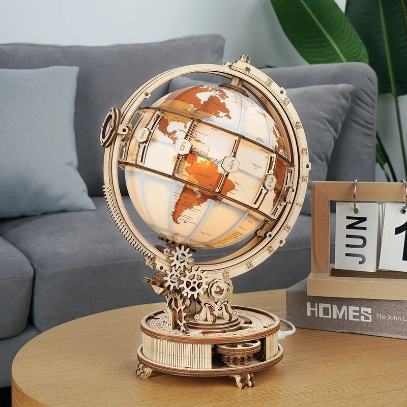 LulliNini Luminous Globe 3D Wooden Puzzle Games Assemble Model Buliding Kits Toys Gift for Children