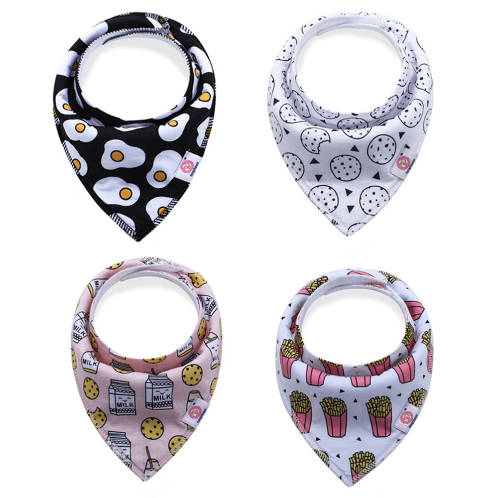 NIDOMIO Baby Bibs 4-Pack | Soft Cotton Double Layered Triangle Drool Cloths for Newborns