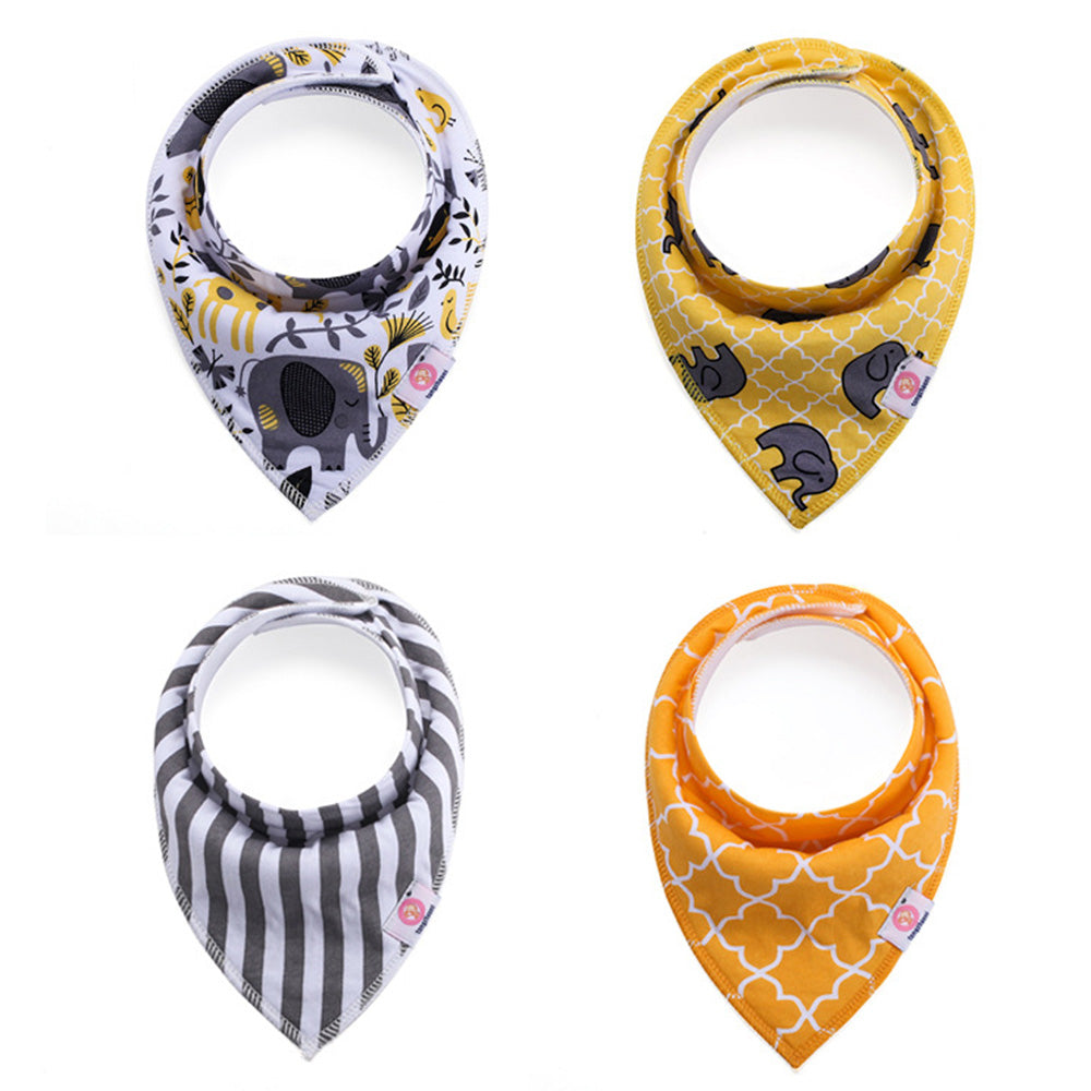 NIDOMIO Baby Bibs 4-Pack | Soft Cotton Double Layered Triangle Drool Cloths for Newborns
