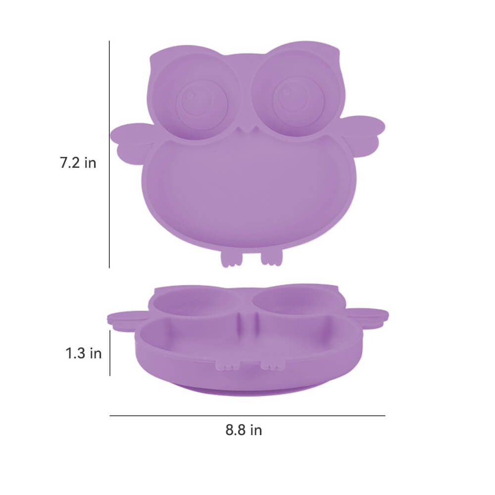 LulliNini Toddler Plates - Owl Kids Silicone Meal Plate, Divided, Anti-Fall, Training Feeding Dish