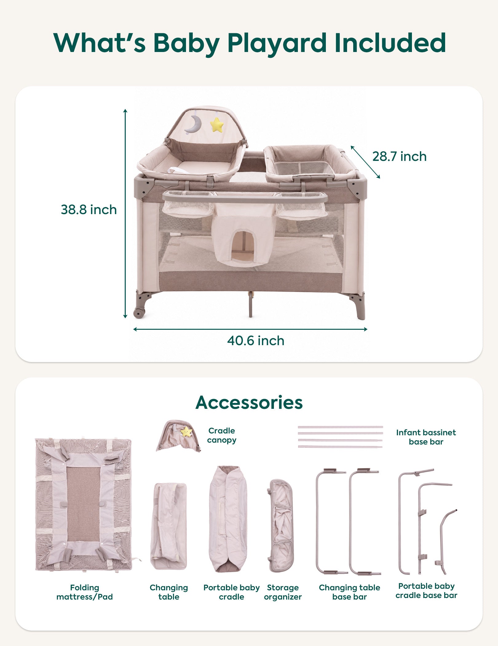 Babelio baby playard with cradle canopy, changing table, and storage organizer for nursery use