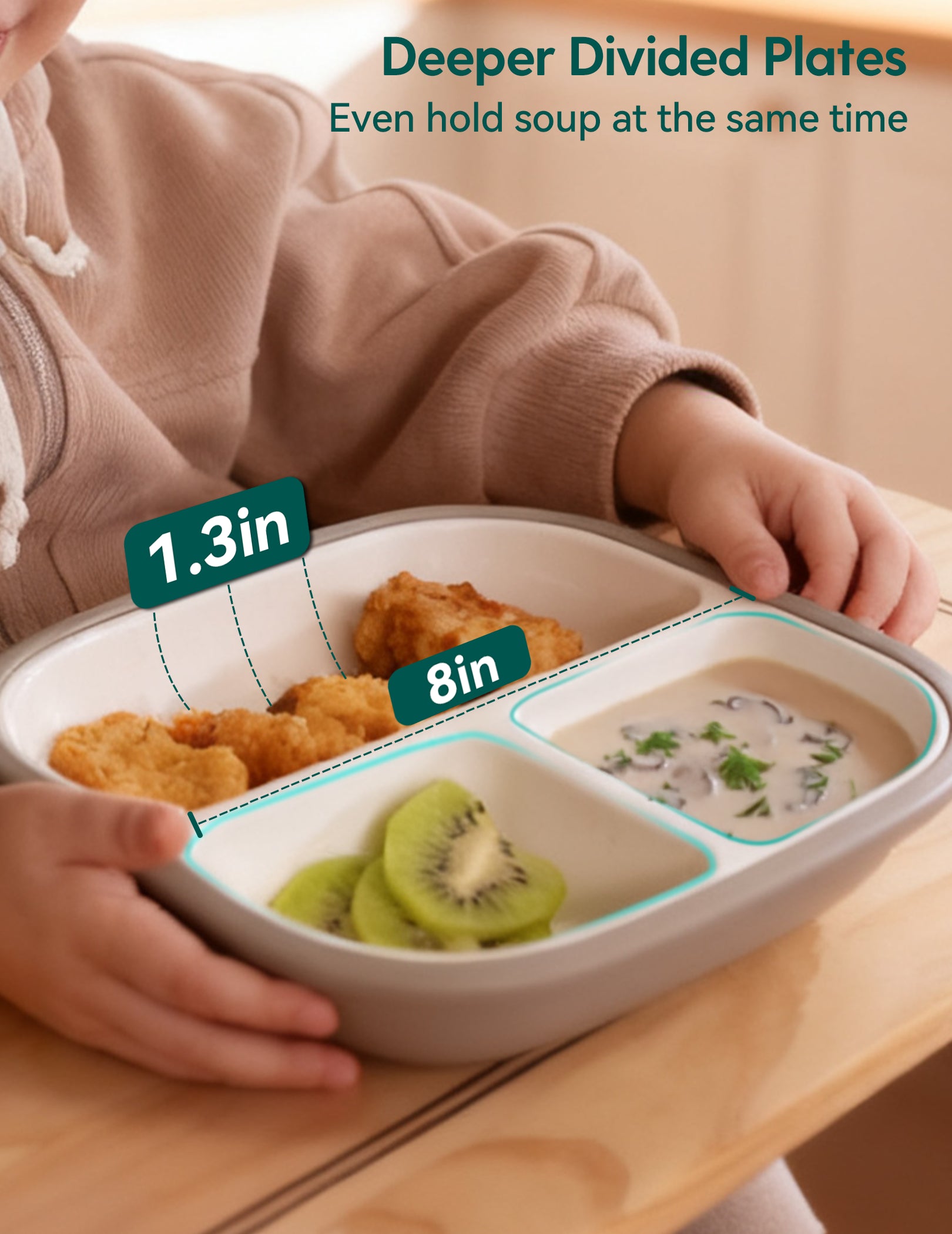 Gallery Porcelain | 8'' Toddler Porcelain Divided Plates with Suction Base - 3 Pack