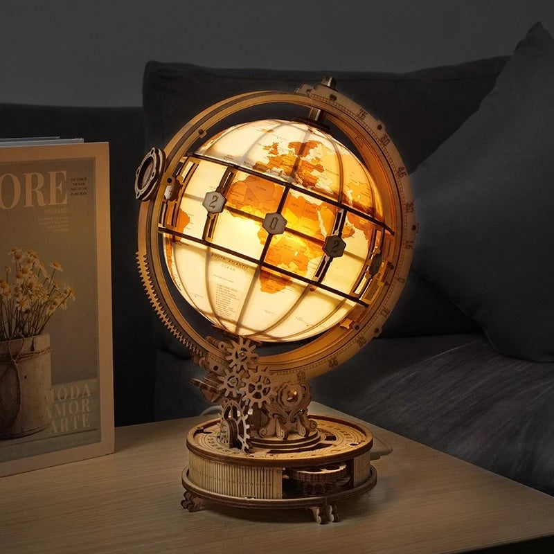 LulliNini Luminous Globe 3D Wooden Puzzle Games Assemble Model Buliding Kits Toys Gift for Children