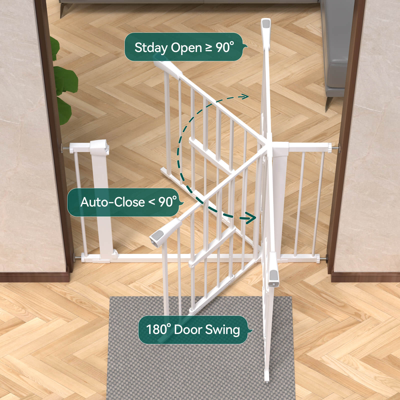 CatPrivilege F7 | Expandable Baby and Pet Gate with Adjustable Cat Door