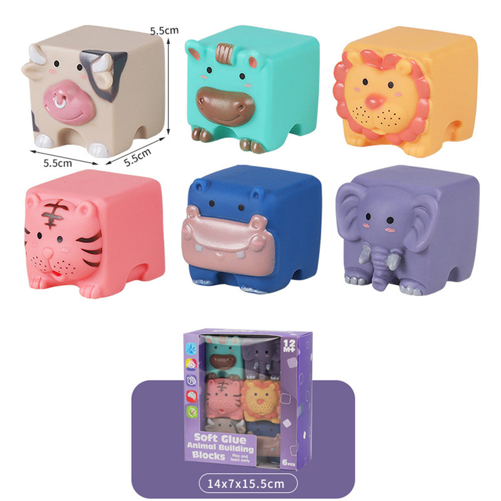 LulliNini Soft Rubber Building Blocks Set | Animal and Number Matching Blocks, Bath Toy for Babies