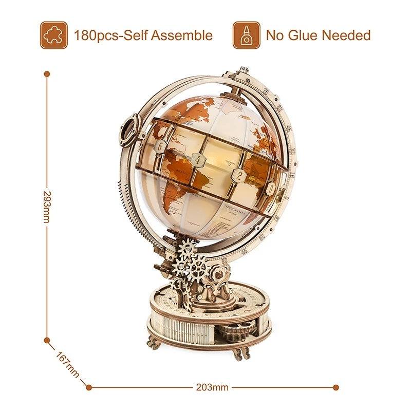LulliNini Luminous Globe 3D Wooden Puzzle Games Assemble Model Buliding Kits Toys Gift for Children