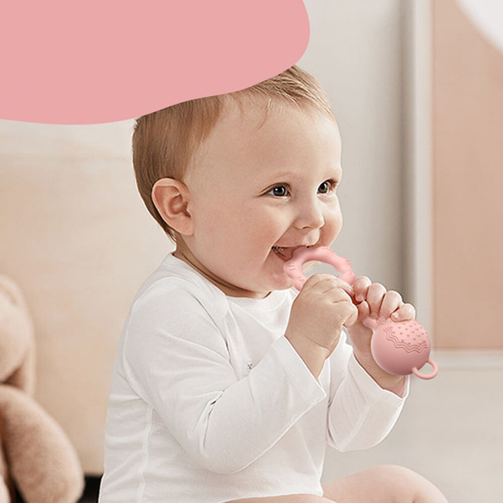 LulliNini Silicone Teething Rattles for Babies - Soothing Gum Massager Toy Set