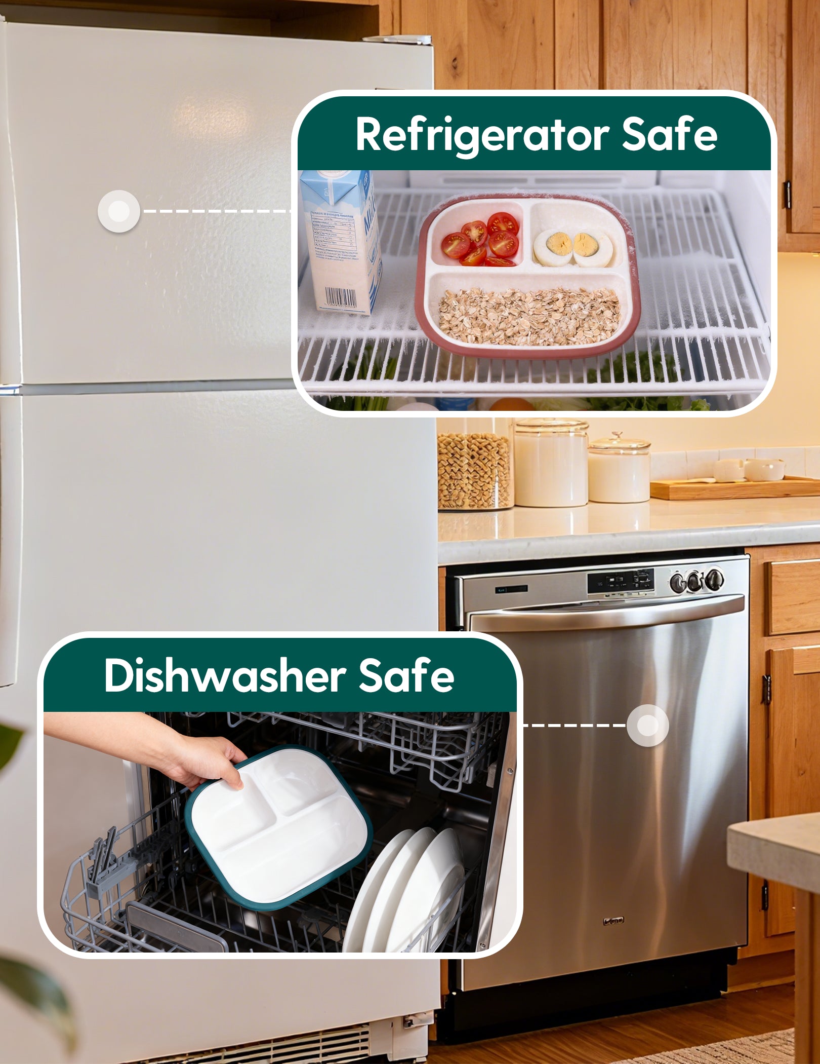 Gallery Porcelain | 8'' Toddler Porcelain Divided Plates with Suction Base - 3 Pack