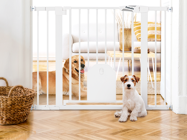 CatPrivilege A7 | Adjustable Safety Gate with Lockable Pet Door