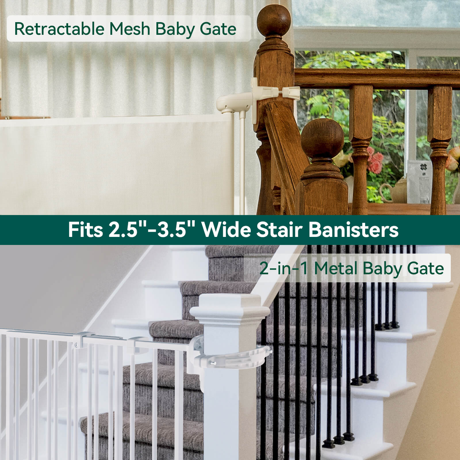 Babelio Baby Gate Mounting Kit - Fits 2.5-3.5" Square/Round Banisters, Same Upper/Lower Sides